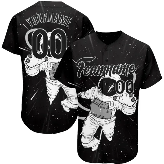 Custom Black Black-White 3D Pattern Design Astronaut Baseball Jersey