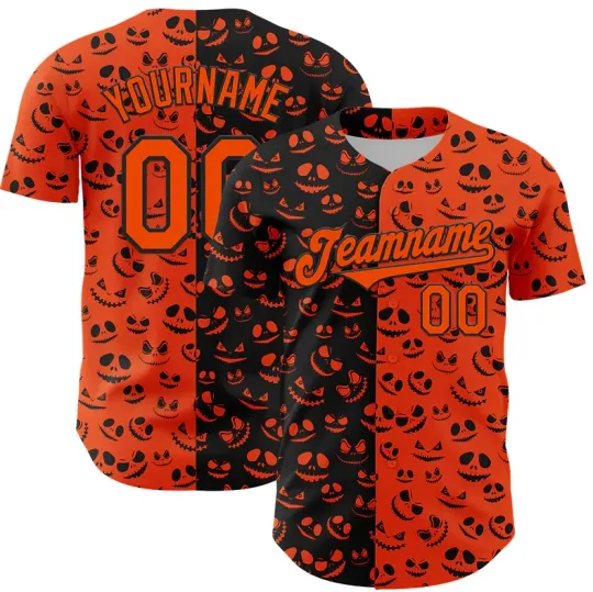 Discover Custom Orange Black 3D Pattern Design Rave Halloween Pumpkin Baseball Jersey