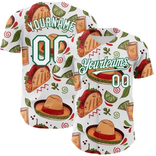 Custom 3D Mexican Festival Tacos And Sombrero Cinco de Mayo Baseball Jersey