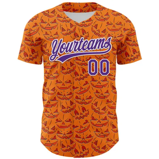 Custom Bay Orange Purple-White 3D Halloween Baseball Jersey