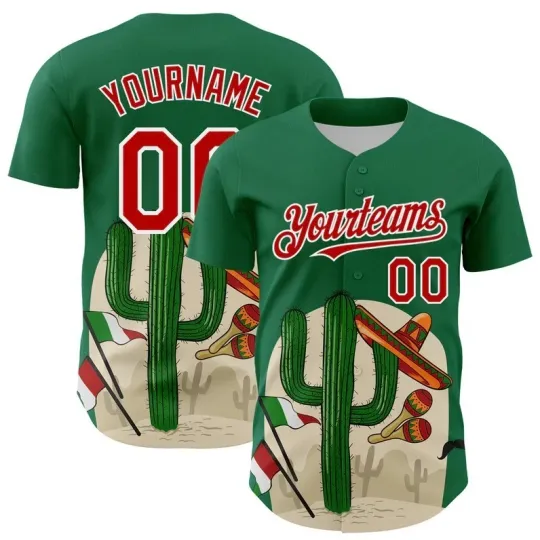 Custom Mexican Festival Cactus Sombrero And Flag Cinco de Mayo Baseball Jersey