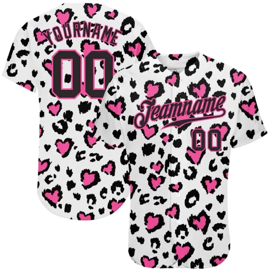Custom White Black-Pink 3D Pattern Design Leopard Baseball Jersey
