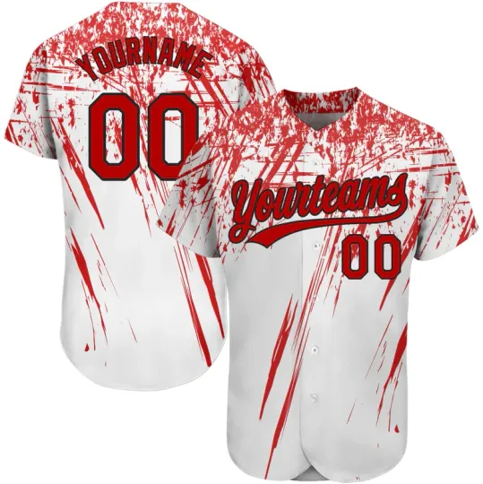 Custom White Red-Black 3D Pattern Design Baseball Jersey