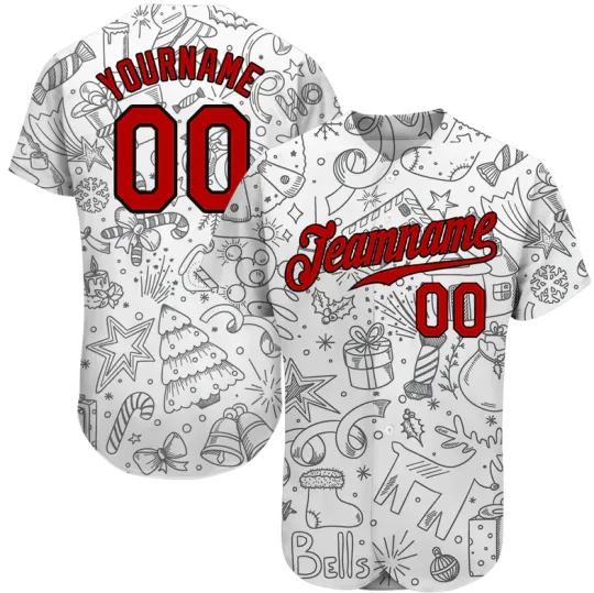 Discover Custom Gray Red-Black Christmas 3D Baseball Jersey