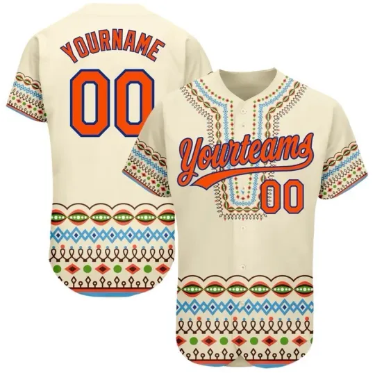 Custom Cream Orange-Royal 3D Pattern Design Baseball Jersey