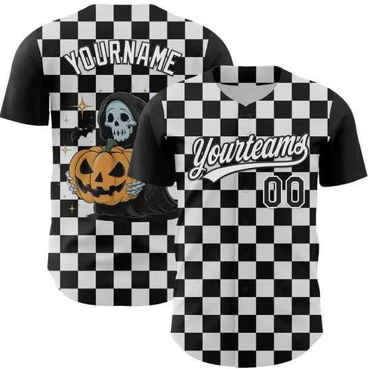 Discover Custom Black White 3D Halloween Baseball Jersey