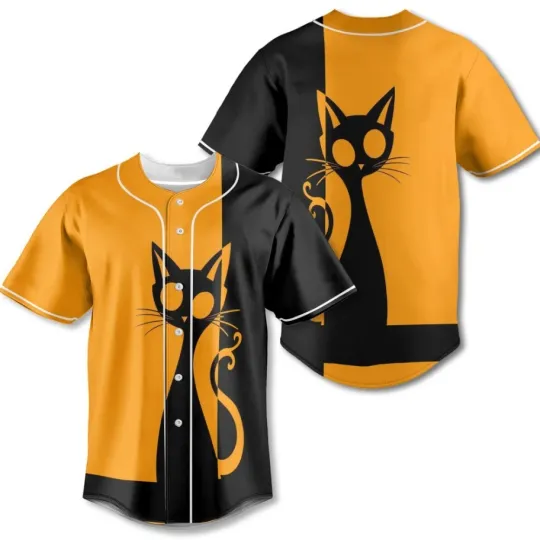 Discover Single Silhouette Cat Halloween Baseball Jersey