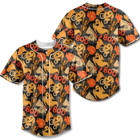 Discover Ghost Pumpkins Halloween Abstract Seamless Pattern Baseball Jersey