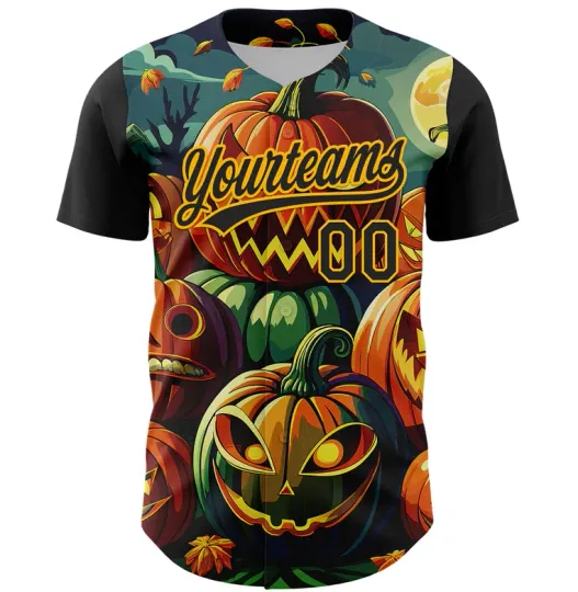 Discover Custom Black Gold 3D Halloween Baseball Jersey