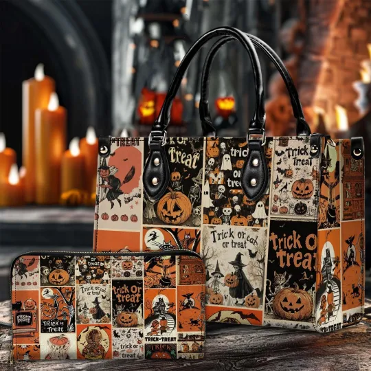 Discover Halloween Print 3D Leather Handbag