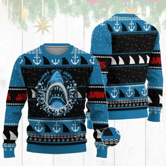 Jaws Movie Shark Ugly Christmas Sweater Full Sizes