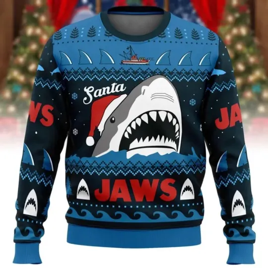 Santa Jaws Ugly Christmas Sweater, Shark Jaws Xmas Sweatshirt