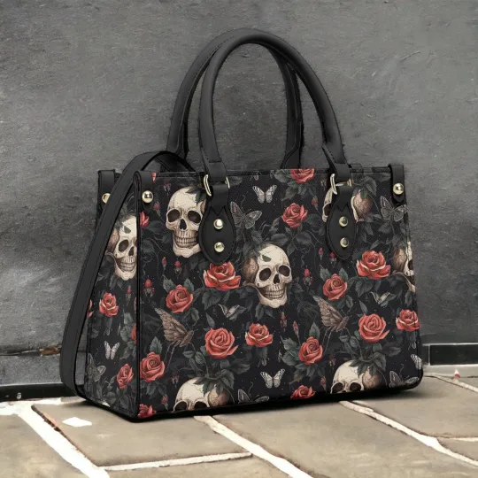 Discover Cottagecore Dark Roses Handbag, Halloween Vegan Leather Bag
