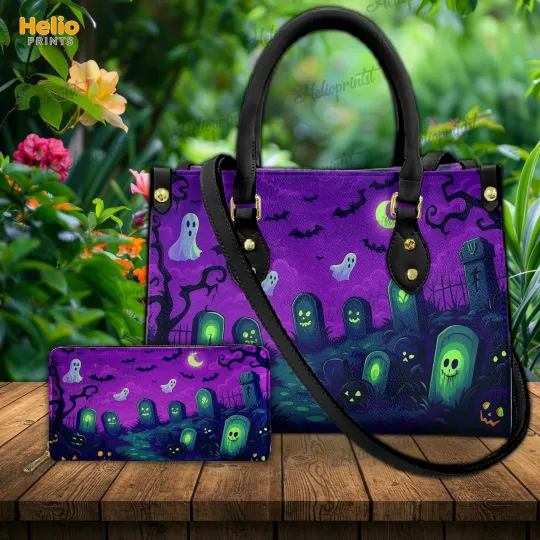 Discover Halloween Leather Handbag, Spooky Cute Purse