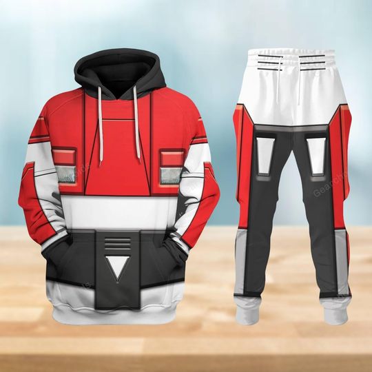 Transformers Sideswipe Hoodie Jogger, Autobot Red and Silver Tracksuit, Robot Mech Cosplay Outfit for Halloween, Transformers Gift
