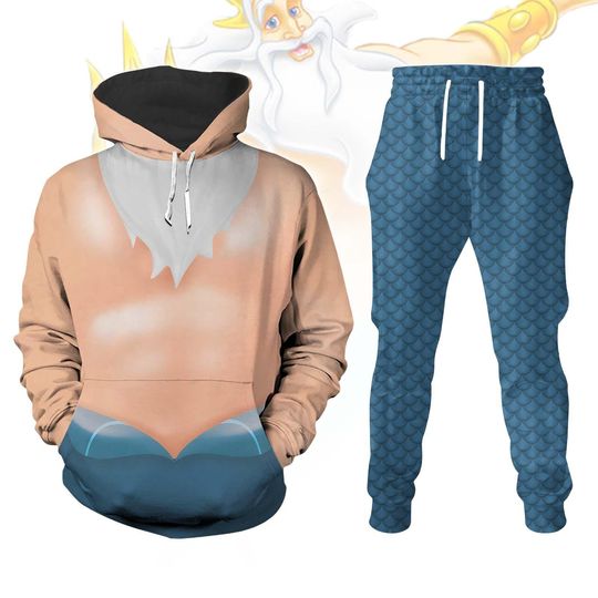 King Triton Costume Hoodie Jogger, Little Mermaid Dad Costume, Disney Cosplay Tracksuit, Halloween Sea King Outfit, Gift For Him