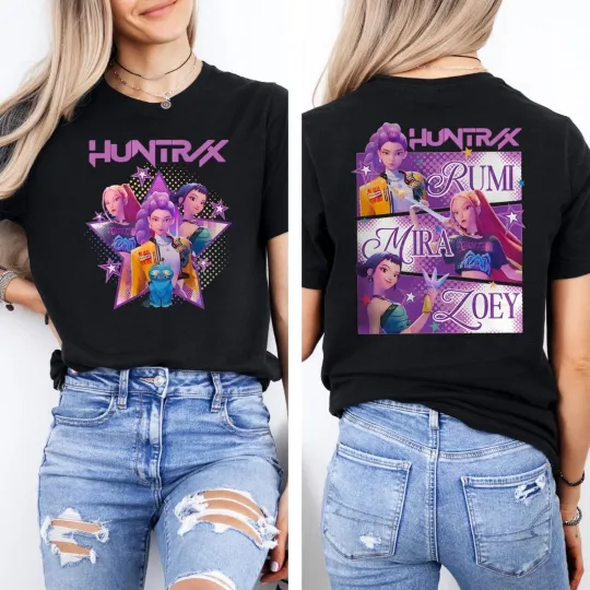 Discover Huntrix 2 sides Shirt, Kpop Demon Hunters Shirt, Saja Girls Fan Shirt, Rumi, Mir