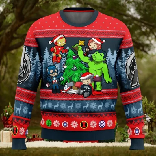 Chibi Marvel Comics Santa Ugly Christmas Sweater Full Sizes