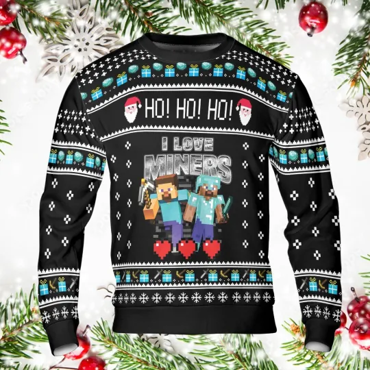 I love Minecraft Boys Blue Ugly Sweater  Gaming Gift