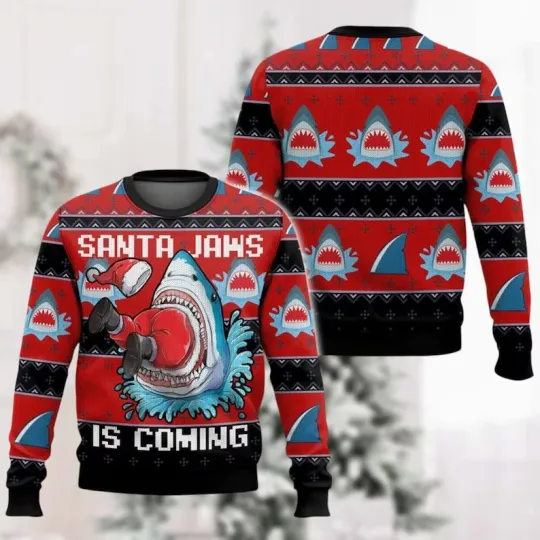 Discover Jaws And Santa Claus Ugly Christmas Sweater, Vintage Movie Shirt