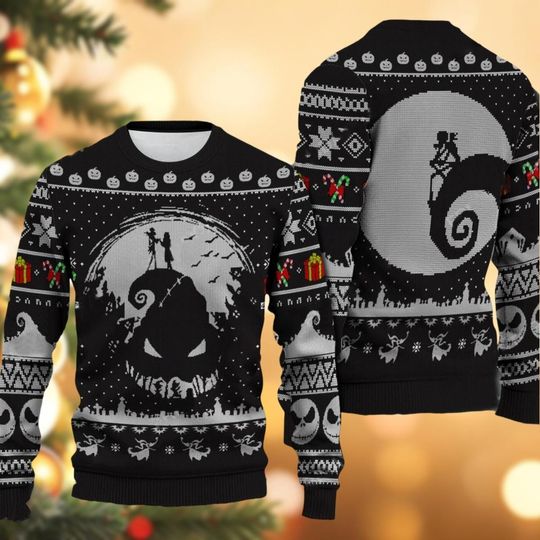 Nightmare Christmas Ugly Christmas Sweater, Jack Skellington Sweater, Jack And Sally Oogie Boogie Shirt, Disney Movie Holiday Sweater