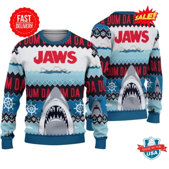 Discover Jaws Da Dum Shark Ugly Christmas Sweater, Jaws Ugly Christmas All Size