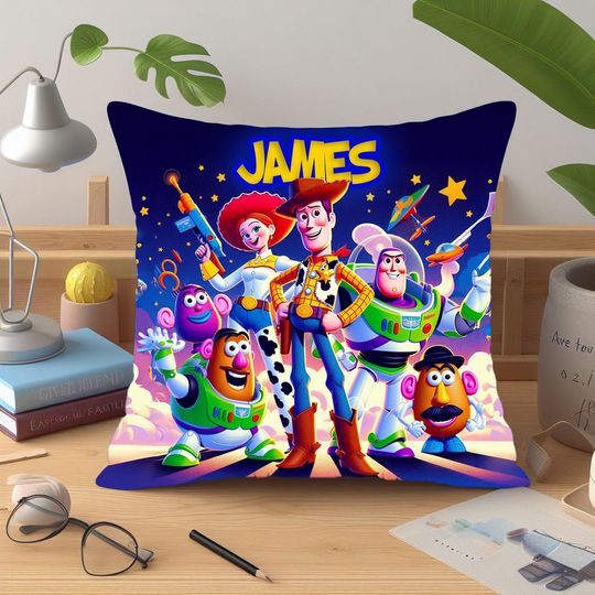 Discover Personalized Toy Story Pillow  16x16 in Front and Back Design  100% Polyester  Includes Insert and Zipper for Easy Washing
