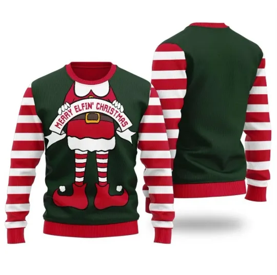 Discover Tacky Christmas Elf Men’s Ugly Sweater