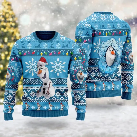 Discover BG Olaf Snowman Ugly Christmas Sweater, Frozen Movie Xmas Sweatshirt, Olaf Snowm