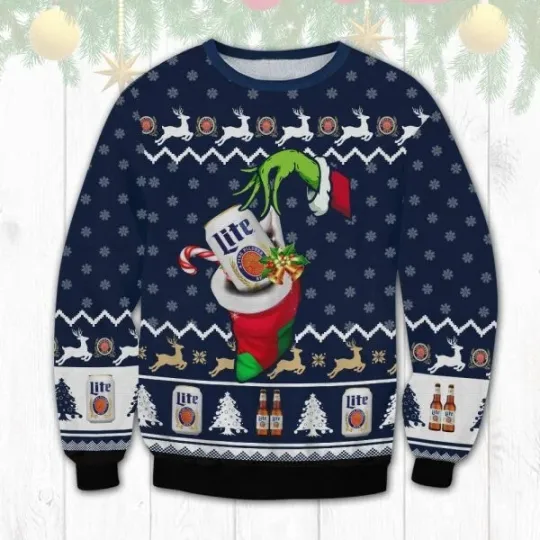 Discover Miller Lite funny character Hand Ugly Christmas Sweater Gift For Holiday All Size