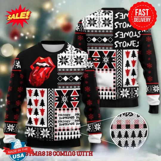 The Rolling Stones Hackney Diamonds Tour 2024 Vintage Style Christmas Ugly Sweat