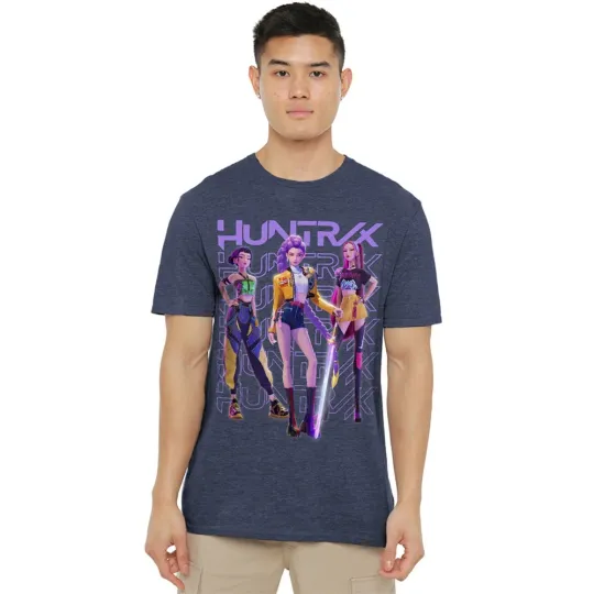 K-Pop Demon Hunters Huntrix Huntr/X Golden Trio Pose T Shirt , Heather Navy