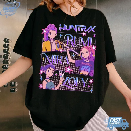 Kpop Demon Hunters Print T-shirt, Kpop Huntrix Merch Unisex, Gift for Fan
