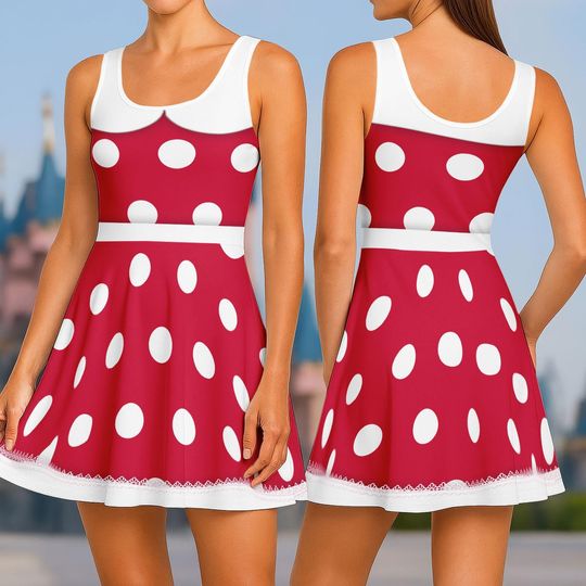 Discover Minnie Mouse Costume Skater Dress, Disney Mouse Cosplay Women Dress, Halloween Party Dress, Gift For Her