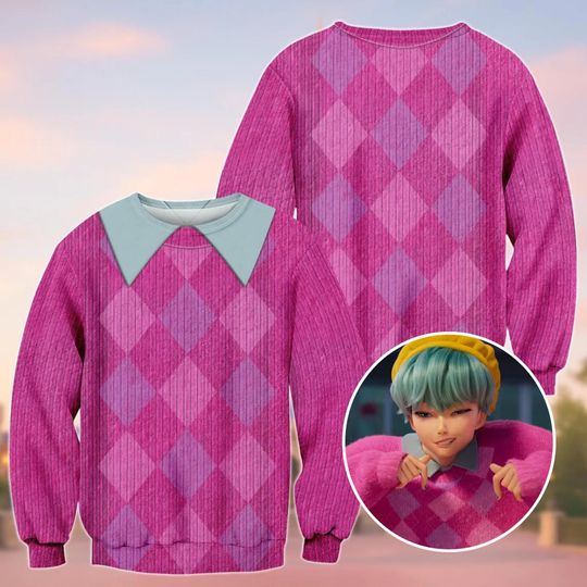 Pink Argyle Costume Sweatshirt, Boy Group Sweatshirt, Baby Saja Costume Outfits, Disneybound Park Outfit, Retro Knit Look Top
