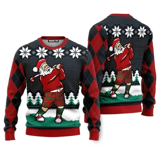 Santa Love Golf Ugly Christmas Sweater Santa Lover Xmas Sweatshirt Gift