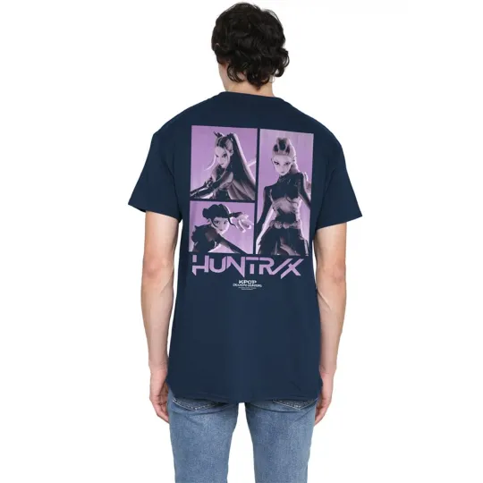 Discover K-Pop Demon Hunters - Huntrix Huntr/X Band Grid (Back Print Unisex T Shirt, Blue