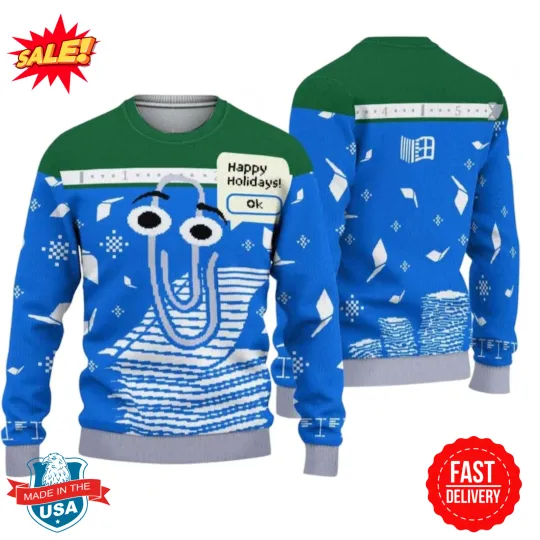 Discover Windows Christmas Ugly Sweater, Clippy Happy Holidays Xmas Sweater