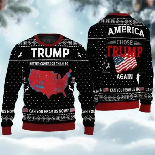 Trump Christmas Ugly Sweater,  Funny Trump Sweater, Coverage Can You Hear Us Now