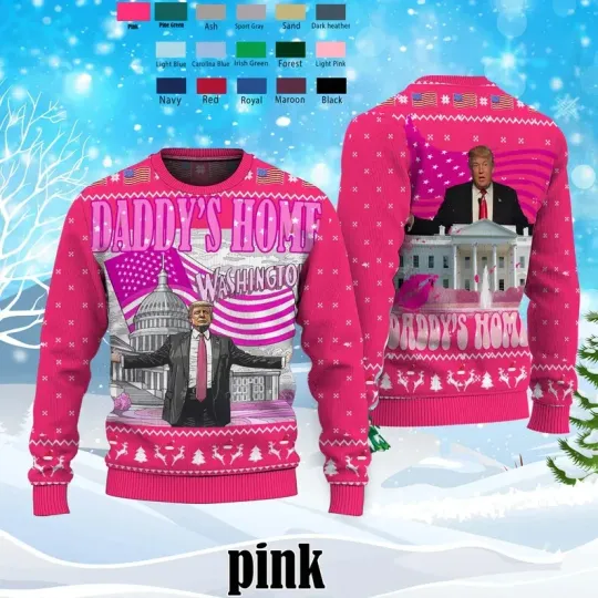 Discover Daddys Home White House Pink Trump 2024 Christmas Ugly Sweater, Trump Christmas