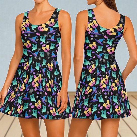 Mickey Halloween Skater Dress, Ghost Pumpkin Bat Women’s Dress