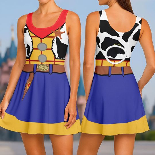 Toy Story Woody Costume Skater Dress, Cartoon Women’s Halloween Dress