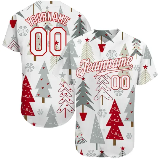Discover Custom Gray White-Red Christmas 3D Baseball Jersey