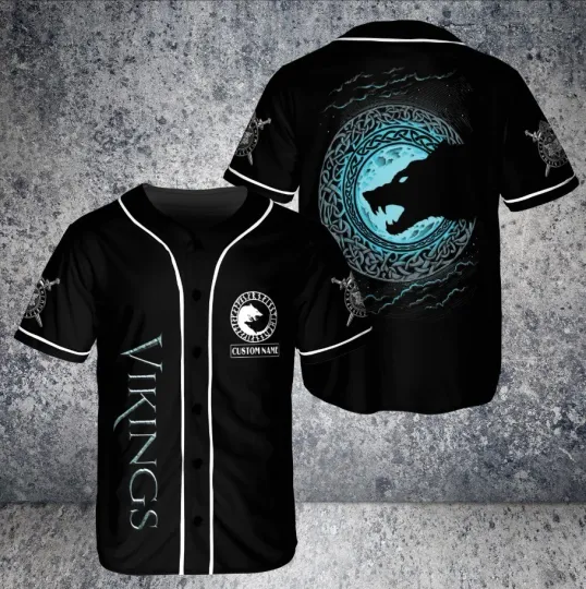 Discover Custom Name Wolf Of Viking Lover 3D BaseBall jersey