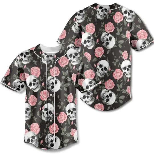 Rose Flower Skull Pattern Baseball Jersey