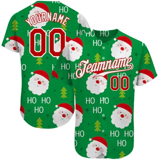 Custom Green Red-White Christmas 3D Baseball Jersey