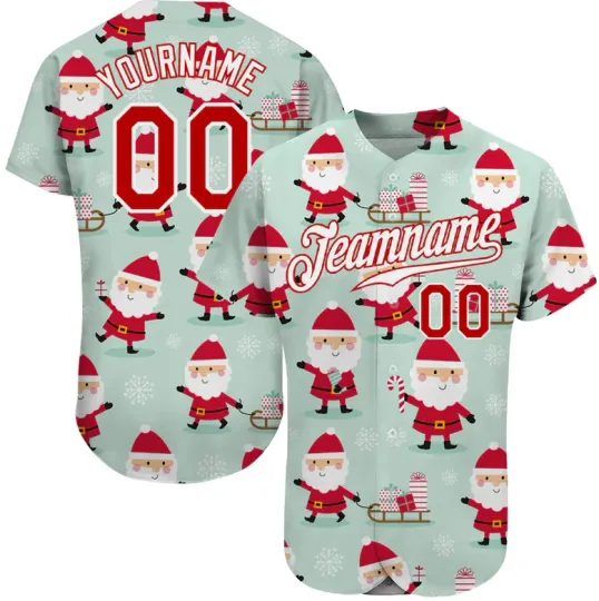 Custom Green Red-White Christmas 3D Baseball Jersey