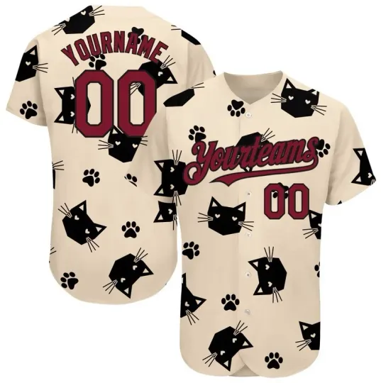 Discover ustom 3D Pattern Design Cat Authentic Baseball Jersey