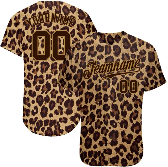 Discover Custom Brown Brown-Old Gold 3D Pattern Design Leopard Baseball Jersey