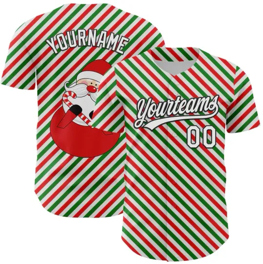 Custom White Black Red-Kelly Green 3D Funny Christmas Baseball Jersey